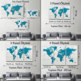Detaylı ve Eğitici İngilizce Dünya Haritası, Harita Dekoratif Kanvas Tablo, Duvar Dekoru 1574