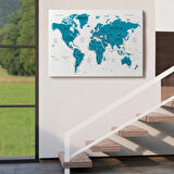 Detaylı ve Eğitici İngilizce Dünya Haritası, Harita Dekoratif Kanvas Tablo, Duvar Dekoru 1574