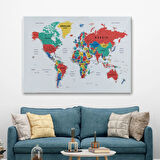 Detaylı ve Eğitici İngilizce Dünya Haritası, Harita Dekoratif Kanvas Tablo, Duvar Dekoru 1591