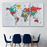 Detaylı ve Eğitici İngilizce Dünya Haritası, Harita Dekoratif Kanvas Tablo, Duvar Dekoru 1591