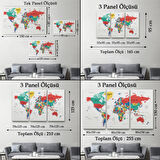 Detaylı ve Eğitici İngilizce Dünya Haritası, Harita Dekoratif Kanvas Tablo, Duvar Dekoru 1591