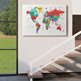 Detaylı ve Eğitici İngilizce Dünya Haritası, Harita Dekoratif Kanvas Tablo, Duvar Dekoru 1591