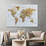 Detaylı ve Eğitici İngilizce Dünya Haritası, Harita Dekoratif Kanvas Tablo, Duvar Dekoru 1595