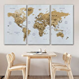 Detaylı ve Eğitici İngilizce Dünya Haritası, Harita Dekoratif Kanvas Tablo, Duvar Dekoru 1595