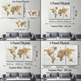 Detaylı ve Eğitici İngilizce Dünya Haritası, Harita Dekoratif Kanvas Tablo, Duvar Dekoru 1595