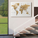 Detaylı ve Eğitici İngilizce Dünya Haritası, Harita Dekoratif Kanvas Tablo, Duvar Dekoru 1595