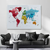 Detaylı ve Eğitici İngilizce Dünya Haritası, Harita Dekoratif Kanvas Tablo, Duvar Dekoru 1597