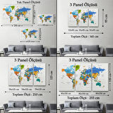 Detaylı ve Eğitici İngilizce Dünya Haritası, Harita Dekoratif Kanvas Tablo, Duvar Dekoru 1601