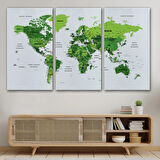 Detaylı ve Eğitici Türkçe Dünya Haritası, Harita Dekoratif Kanvas Tablo, Duvar Dekoru 1613