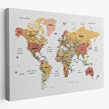 Detaylı ve Eğitici Türkçe Dünya Haritası, Harita Dekoratif Kanvas Tablo, Duvar Dekoru 1624