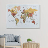 Detaylı ve Eğitici Türkçe Dünya Haritası, Harita Dekoratif Kanvas Tablo, Duvar Dekoru 1624