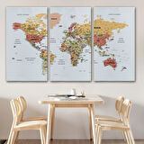 Detaylı ve Eğitici Türkçe Dünya Haritası, Harita Dekoratif Kanvas Tablo, Duvar Dekoru 1624