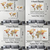 Detaylı ve Eğitici Türkçe Dünya Haritası, Harita Dekoratif Kanvas Tablo, Duvar Dekoru 1624