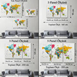 Detaylı Eğitici Türkçe Dünya Haritası Renkli Dekoratif Kanvas Tablo, Duvar Dekoru 1628