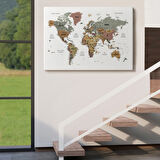 Detaylı Eğitici Türkçe Dünya Haritası Renkli Dekoratif Kanvas Tablo, Duvar Dekoru 1634