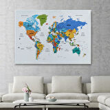 Detaylı ve Eğitici Türkçe Dünya Haritası, Harita Dekoratif Kanvas Tablo, Duvar Dekoru 1637