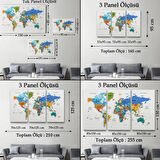 Detaylı ve Eğitici Türkçe Dünya Haritası, Harita Dekoratif Kanvas Tablo, Duvar Dekoru 1637