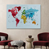 Renkli Zeminli Detaylı İngilizce Dünya Haritası, Harita Dekoratif Kanvas Tablo, Duvar Dekoru 1700