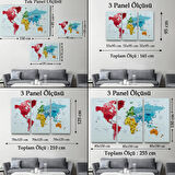 Renkli Zeminli Detaylı İngilizce Dünya Haritası, Harita Dekoratif Kanvas Tablo, Duvar Dekoru 1700