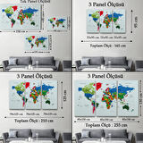 Renkli Zeminli Detaylı Türkçe Dünya Haritası, Harita Dekoratif Kanvas Tablo, Duvar Dekoru 1703