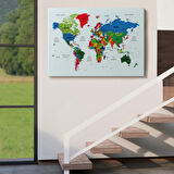 Renkli Zeminli Detaylı Türkçe Dünya Haritası, Harita Dekoratif Kanvas Tablo, Duvar Dekoru 1703