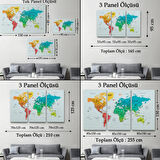 Renkli Zeminli Detaylı İngilizce Dünya Haritası, Harita Dekoratif Kanvas Tablo, Duvar Dekoru 1710