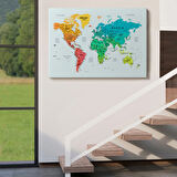 Renkli Zeminli Detaylı İngilizce Dünya Haritası, Harita Dekoratif Kanvas Tablo, Duvar Dekoru 1710
