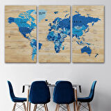 Detaylı Ahşap Görünümlü İngilizce Dünya Haritası Dekoratif Kanvas Tablo, Duvar Dekoru 1788