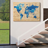 Detaylı Ahşap Görünümlü İngilizce Dünya Haritası Dekoratif Kanvas Tablo, Duvar Dekoru 1788
