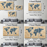 Ülke Başkentli Ahşap Görünümlü Türkçe Dünya Haritası Dekoratif Kanvas Tablo, Duvar Dekoru 1842