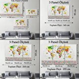 Ülke Başkentli ve Bayraklı İngilizce Dünya Haritası Dekoratif Kanvas Tablo, Duvar Dekoru 1919