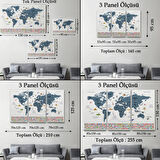 Ülke Başkentli ve Bayraklı Türkçe Dünya Haritası Dekoratif Kanvas Tablo, Duvar Dekoru 1920