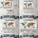 Ülke Başkentli ve Bayraklı İngilizce Dünya Haritası Dekoratif Kanvas Tablo, Duvar Dekoru 1923