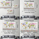 Ülke Başkentli ve Bayraklı İngilizce Dünya Haritası Dekoratif Kanvas Tablo, Duvar Dekoru 1925