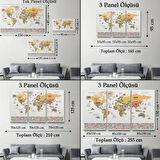 Ülke Başkentli ve Bayraklı Türkçe Dünya Haritası Dekoratif Kanvas Tablo, Duvar Dekoru 1934