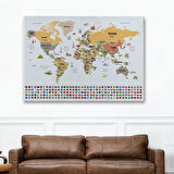 Ülke Başkentli ve Bayraklı İngilizce Dünya Haritası Dekoratif Kanvas Tablo, Duvar Dekoru 1935