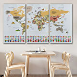 Ülke Başkentli ve Bayraklı İngilizce Dünya Haritası Dekoratif Kanvas Tablo, Duvar Dekoru 1935