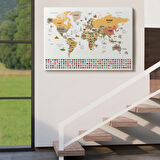 Ülke Başkentli ve Bayraklı İngilizce Dünya Haritası Dekoratif Kanvas Tablo, Duvar Dekoru 1935