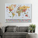 Ülke Başkentli ve Bayraklı Türkçe Dünya Haritası Dekoratif Kanvas Tablo, Duvar Dekoru 1940