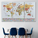 Ülke Başkentli ve Bayraklı Türkçe Dünya Haritası Dekoratif Kanvas Tablo, Duvar Dekoru 1940