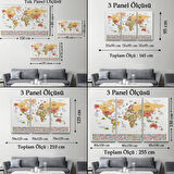 Ülke Başkentli ve Bayraklı Türkçe Dünya Haritası Dekoratif Kanvas Tablo, Duvar Dekoru 1940