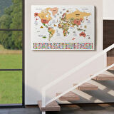 Ülke Başkentli ve Bayraklı Türkçe Dünya Haritası Dekoratif Kanvas Tablo, Duvar Dekoru 1940