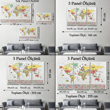 Ülke Başkentli ve Bayraklı İngilizce Dünya Haritası Dekoratif Kanvas Tablo, Duvar Dekoru 1945