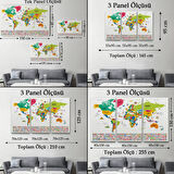 Ülke Başkentli ve Bayraklı İngilizce Dünya Haritası Dekoratif Kanvas Tablo, Duvar Dekoru 1951