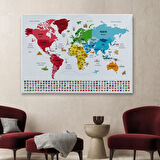 Ülke Bayrakları, Ünlü Yerler, Türkçe Dünya Haritası Dekoratif Kanvas Tablo, Duvar Dekoru 1958