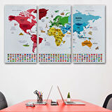 Ülke Bayrakları, Ünlü Yerler, Türkçe Dünya Haritası Dekoratif Kanvas Tablo, Duvar Dekoru 1958