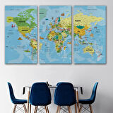 Detaylı Türkçe Dünya Haritası, Harita Dekoratif Kanvas Tablo, Duvar Dekoru 1991