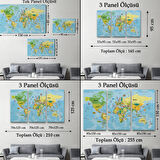 Detaylı Türkçe Dünya Haritası, Harita Dekoratif Kanvas Tablo, Duvar Dekoru 1991