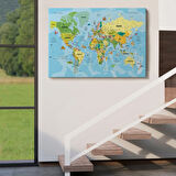 Detaylı Türkçe Dünya Haritası, Harita Dekoratif Kanvas Tablo, Duvar Dekoru 1991
