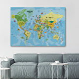 Detaylı İngilizce Dünya Haritası, Harita Dekoratif Kanvas Tablo, Duvar Dekoru 1992